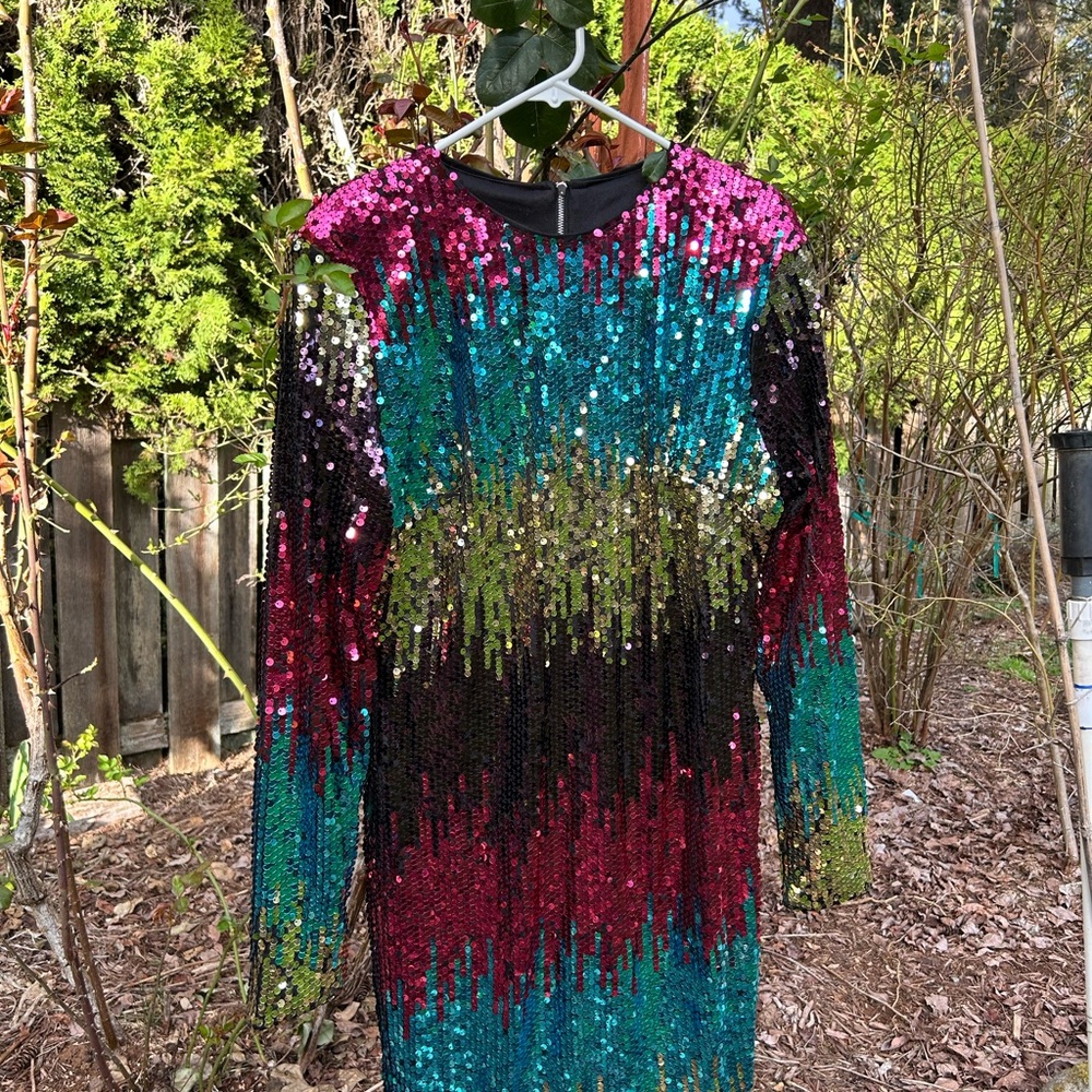 Multicolor 100% Sequin Long Sleeve Dress